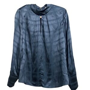 Rebecca Taylor Plaid Mock Key Hole Blouse Size 10